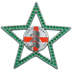 COPPER 75MM - GREEN STAR GEMSTONE CUSTOM MEDAL **SPARKLE**